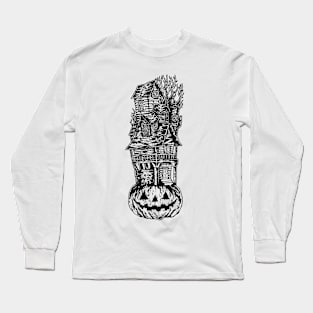 Haunted Pumpkin House Line art Long Sleeve T-Shirt